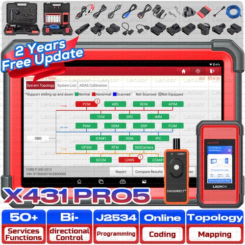 LAUNCH X431 PRO 5 PAD V + Car Diagnostic Scanner J2534 Programming Key ...