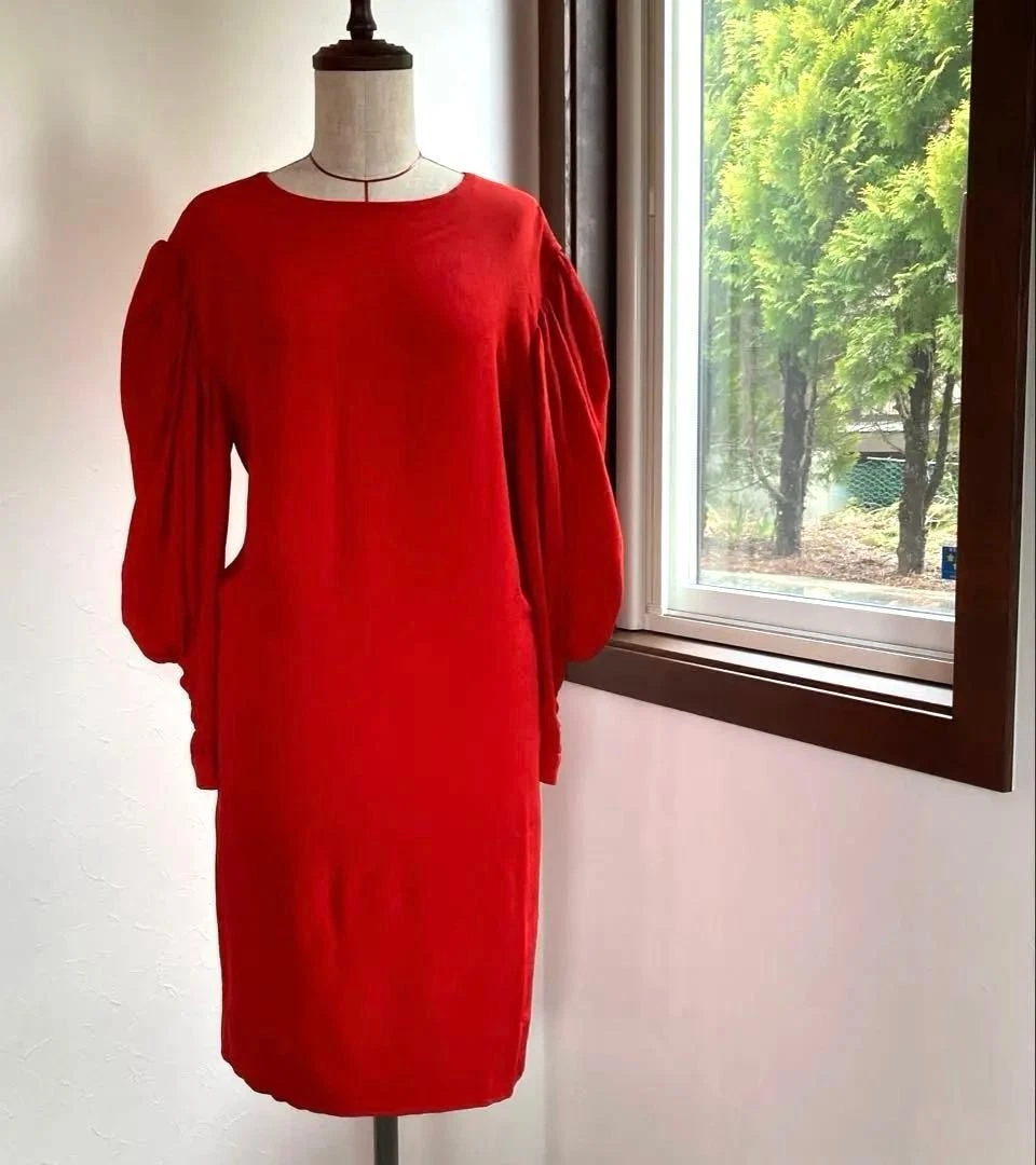 Chanel — CHANEL Vintage Red Dress Coco Button Draped Sleeve Long Sleeve Sz 36 SR2138