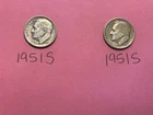 1951-S Roosevelt Dime Lot Sale Of 2 Dimes , 90% Silver , Better Date And Mint