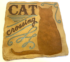 Grasslands Road "Cat Crossing" 10"x10" Brown/Blue Stepping Stone/Wall Plaque