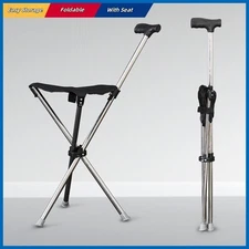 Folding Walking Cane with Seat Stool Comfortable Soft Handle for Elderly