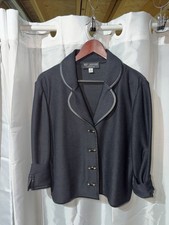 St John Santana Knit Black Blazer Leather Trim Size 12   22x20