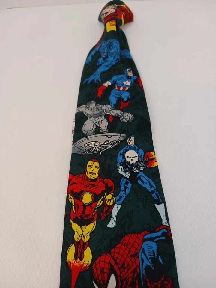 MARVEL COMICS Silk Tie Clip On Kids 1990's  Spider-Man Hulk Silver Surf - Image 3 of 4