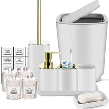 White Bathroom Accessories Set,11Piece Bathroom Accessory Gift Set,Tray,Trash...