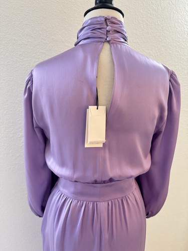 NWT Cinq a Sept Bella Silk Tie-Neck Lavender Mist Waterfall Belted Midi Dress 4 - Picture 10 of 20