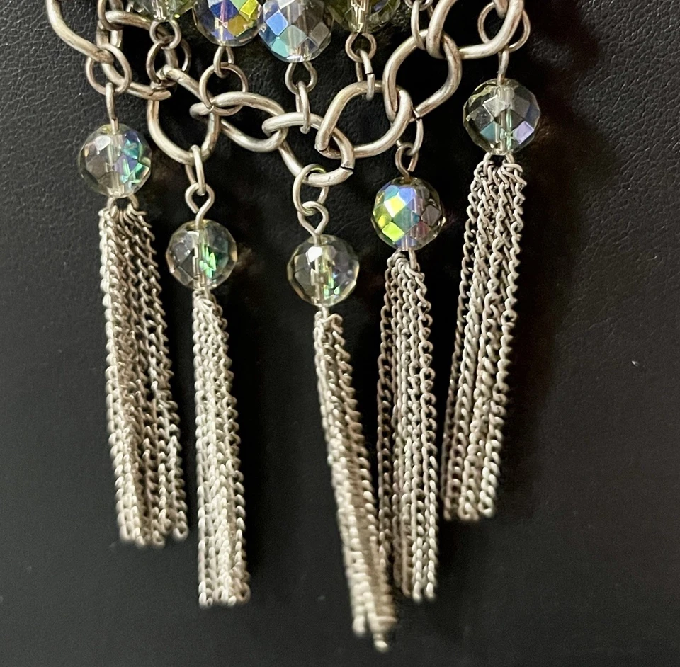 Coldwater Creek AB 水晶分层围兜声明 32 英寸银色项链 VGUC — 第 3/4 张图片