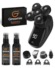 GROOMIE No Hair, Don't Care Bundle - 5D BaldiePro Electric Head Shavers for B...