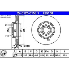 Bremsscheibe ATE 24.0125-0158.1 (2 Stk.) für VW Seat Skoda Audi Cupra Passat B7