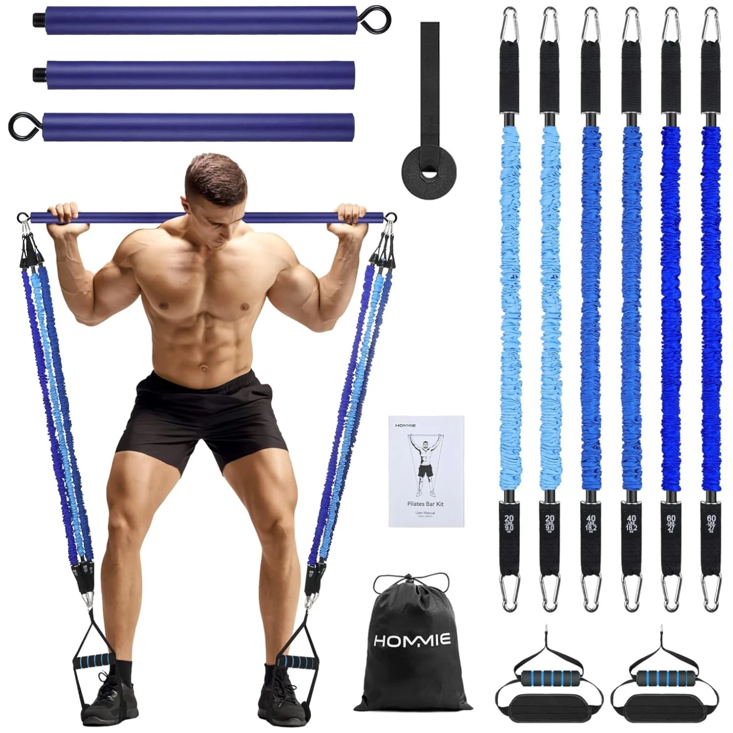 Portable Pilates Bar Kit with Resistance Bands
