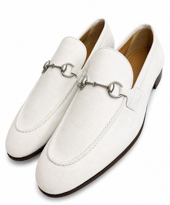 Gucci Herren Leder Halbschuhe Grau Wildleder Horsebit 1955 Elegant Schuhe Größe 12UK/13US