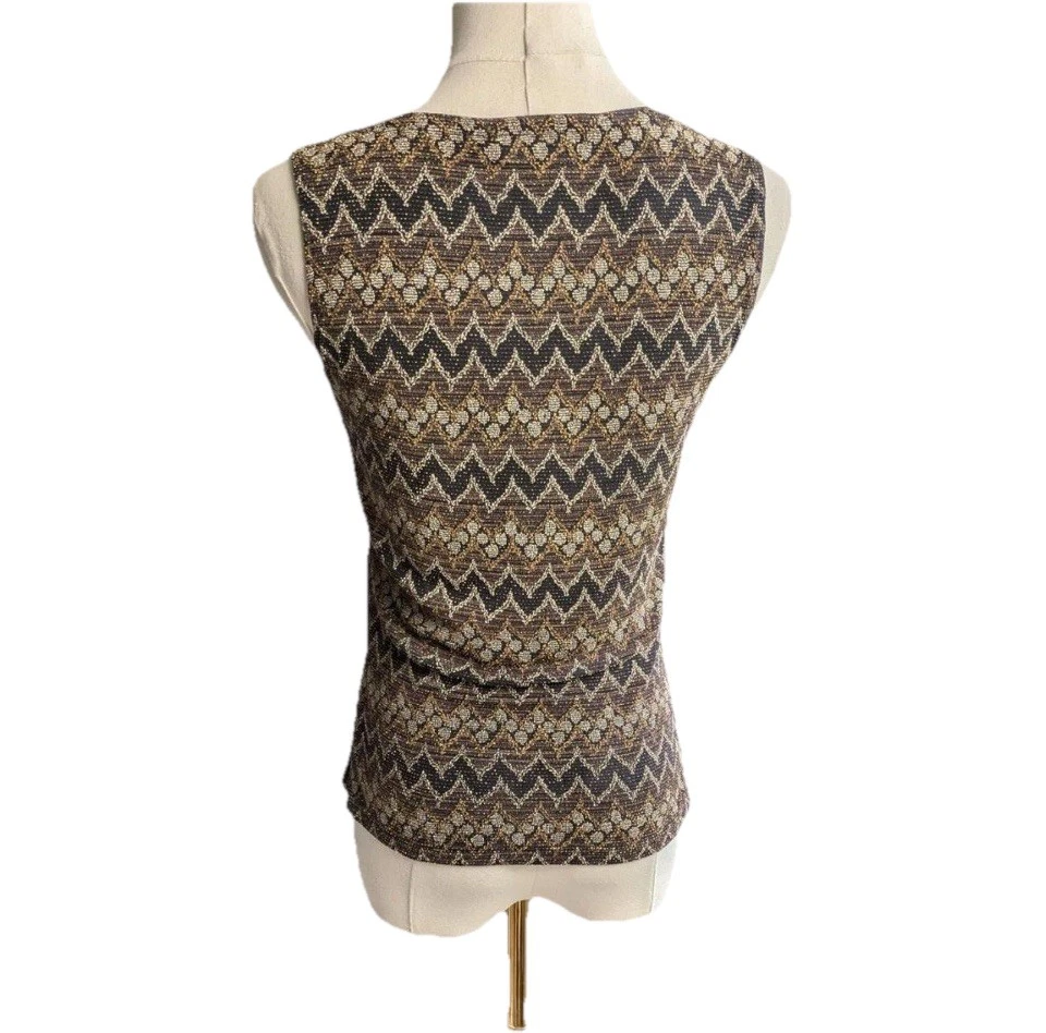 Camiseta sin mangas elástica A. Byer años 90 Y2K metálica dorada marrón tostada M/L Foto 4 de 4