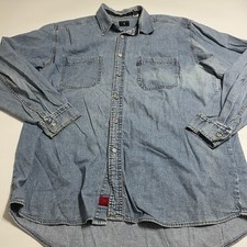 Vtg Levi's Mens L Red Tab Tag Denim Shirt LS Metal Buttons Distressed 90s
