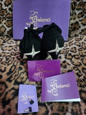 COUTURE DESIGNER RARE BELANCI Shoes Gothic Cross Suede Rhinestone Stiletto Heels