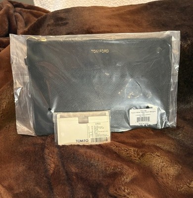 Tom Ford Men's XL Black Solid Zip Wristlet Strap Clutch Pouch and Cardholder