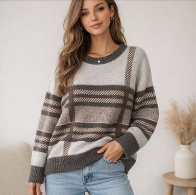 New Evri Gray Plaid Acrylic Blend Sweater Size 2X