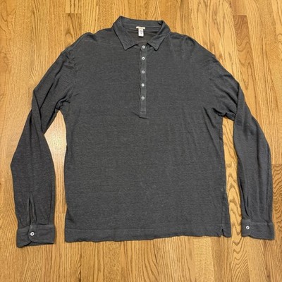 Massimo Alba 100% Linen Long Sleeve Polo Shirt Men s Size Medium Fits XL Gray