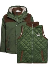Volcom Snow 2 In 1 Insulated Jacket Military Green  Brown Kids Large 12/14 G3