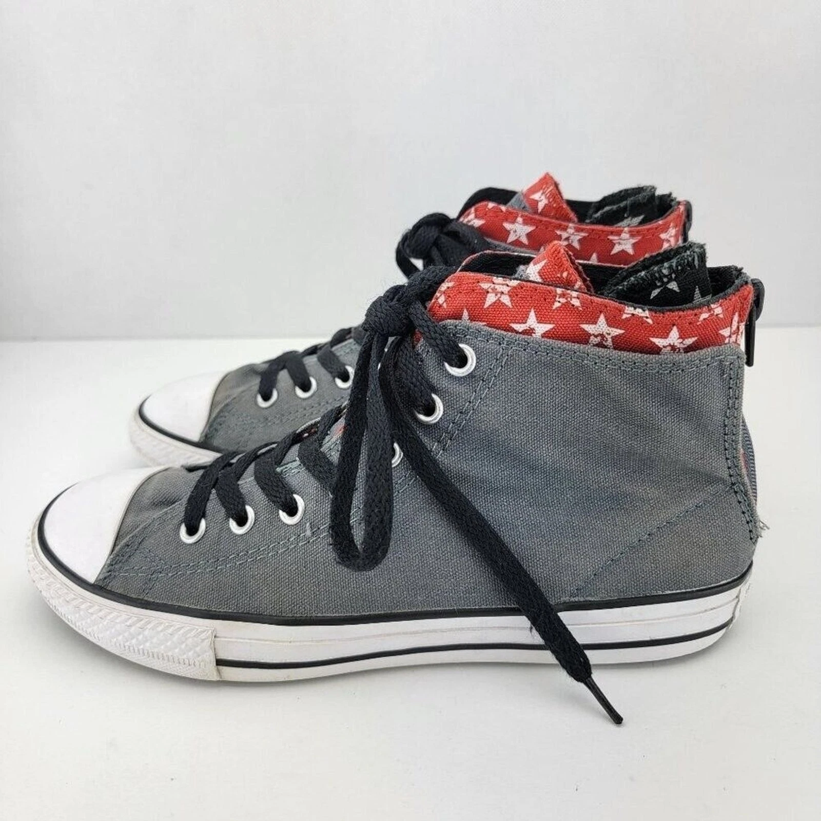 Scarpe Converse Junior Taglia 5 Hi Back Zip All Stars Grigio Rosso Bianco 645153F