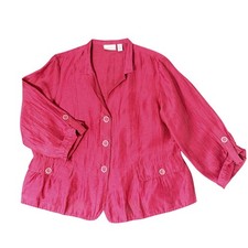 Chicos Bright Summer Linen Blend Lightweight Jacket 3/XL/16 Fuchsia Blazer