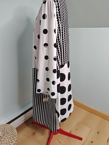 Alfani White Black Polkadot ¾ Sleeve V-Neck Pointed Collar Pullover Dress SZ 3XL - Picture 2 of 10