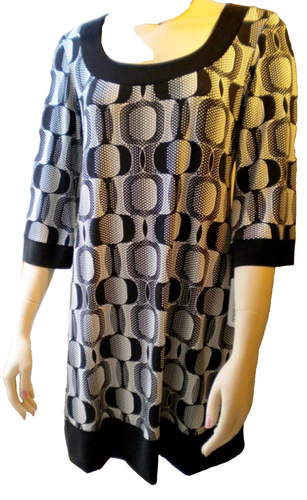 Tiana B. Blk/Wht Petite Geo 3/4 Sleeve A-line Poly Blend k-Length Dress. PM - Picture 2 of 10