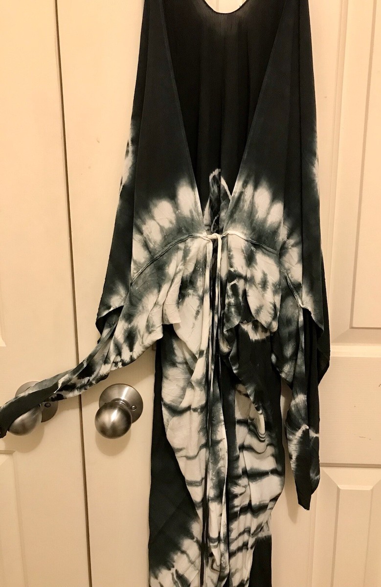 NWOT Forever 21 Tie Dye Kimono Olive Green Fringe Tie Front Size Small Maxi
