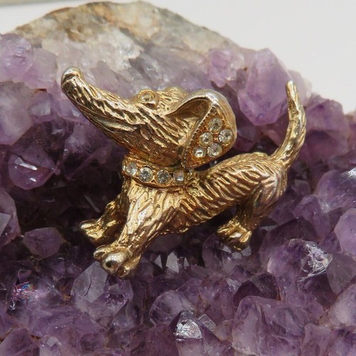 Vintage Lisner Dog Brooch Gold Tone with Rhinestones