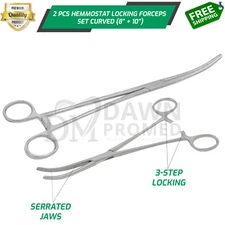 2pc Set 8" + 10" Curved Hemostat Forceps Locking Clamps Fishing Plier German Gr
