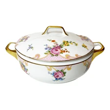 Vintage Epiags Porcelain Czech Covered Casserole Round Serving Dish w/Lid Gold 