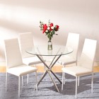 Clear Dining Table and 4 Faux Leather Chairs Set Home Kitchen Office Furniture