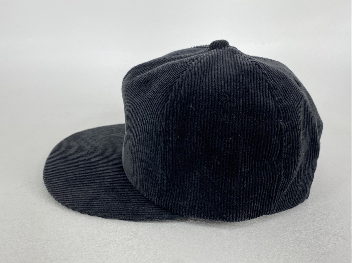 Vintage 80s NIKE Yupoong Black Corduroy Snapback Hat Cap