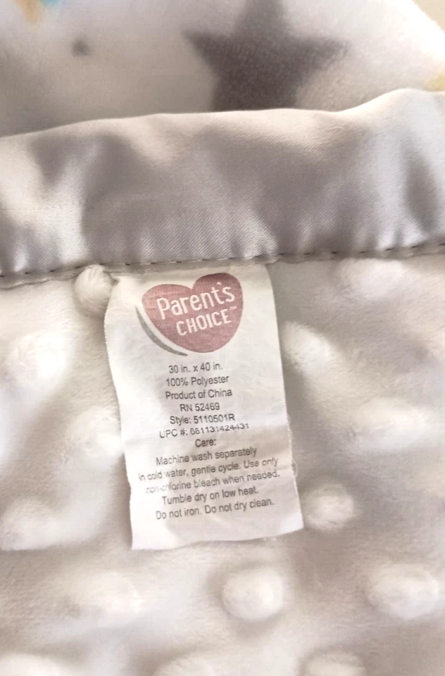 MANTA BEBÉ MINKY RIBETE SATINADO GRIS ESTRELLA SOL LUNA BLANCO ELECCIÓN DE LOS PADRES 30" X 40" Foto 4 de 4