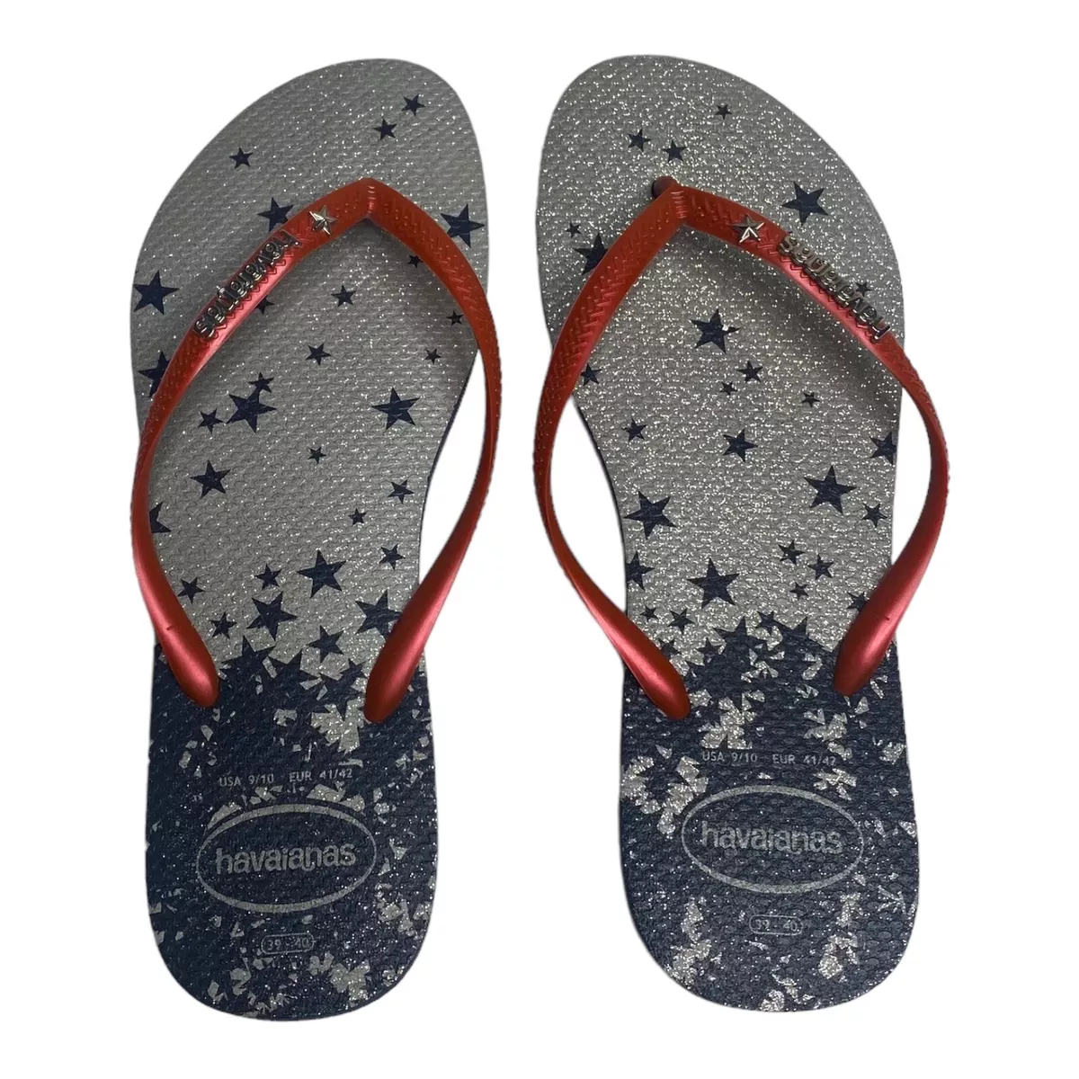 Havaianas Slim Blue Gray Star Sparkling Flip Flops Sandals