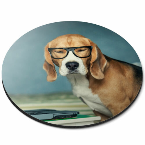 Round Mouse Mat - Funny Glasses Beagle Dog Office Gift #3088 - Afbeelding 1 van 4