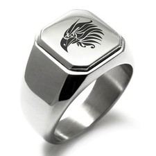 Stainless Steel Tribal Eagle Design Mens Square Biker Style Signet Ring