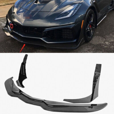 Front Lip Splitter+Side Winglets For 14-19 Corvette C7 Z06 Stage 5 Gloss Black