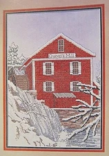 Cross Stitch "QUEEN'S MILL" pattern ~ snow, waterwheel, winter