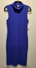 New Nine West Royal Blue Sleeveless Turtleneck Knit Midi Dress Office Sz L