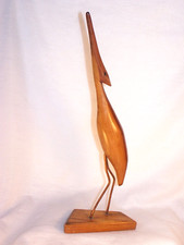 Kranich Holz-Figur mit Beinen aus massivem Metall, Original aus den 60/70en J.