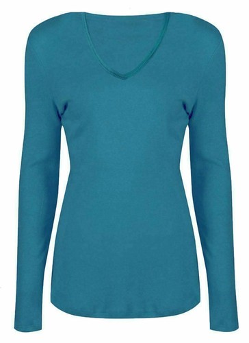 Maglietta casual nuova donna manica lunga elastica collo a V base - Foto 31 di 45