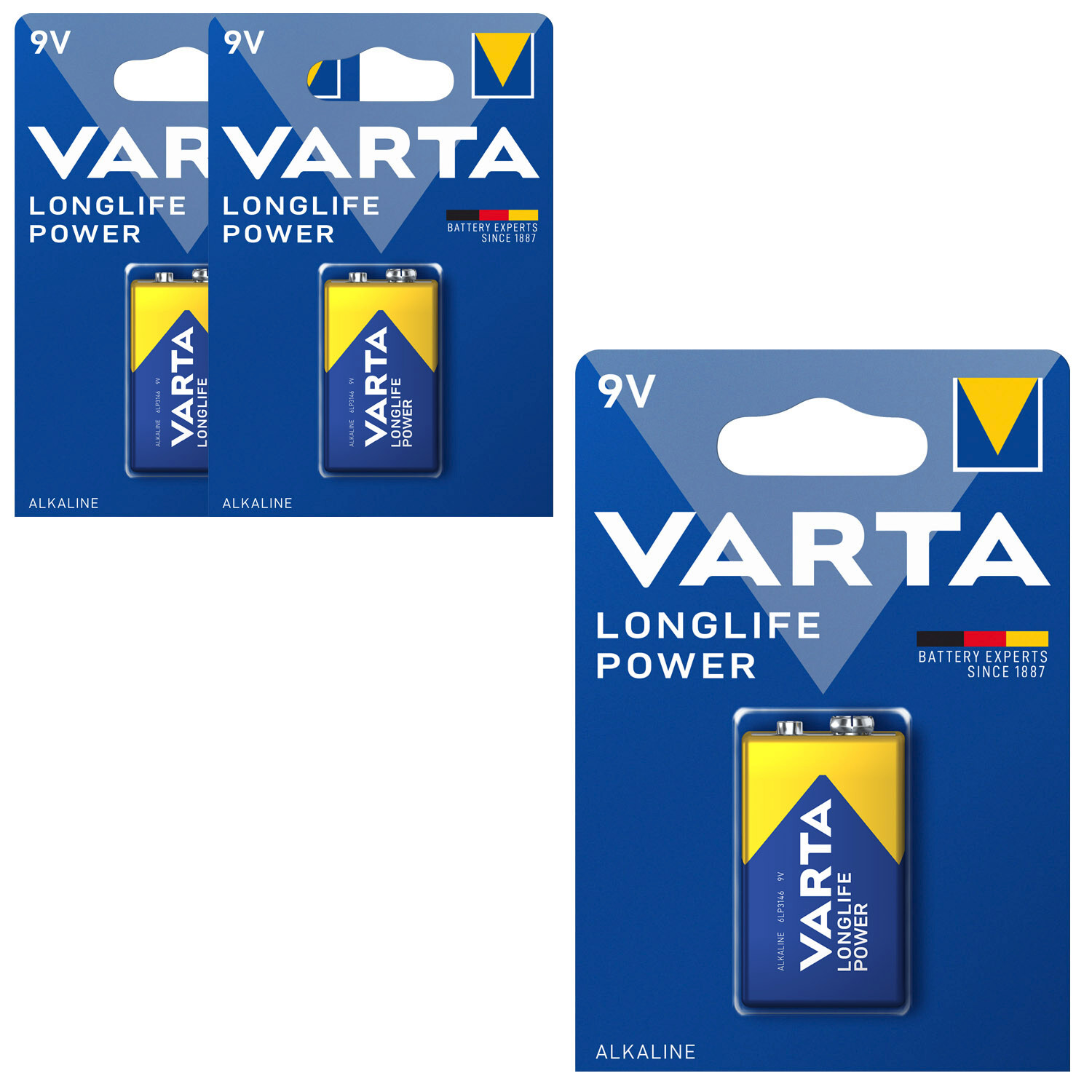 Thumbnail - 3x Varta Long Life Power 9v E Block 6lp3146 Mn 1604 4922 Alkaline