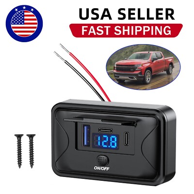 WNNBTOVN 12V/24V Dual USB Port Car Charger Socket LED Power Outlet On-Off Switch