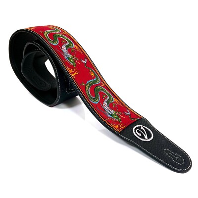 The Jimmy Page Dragon Suit Guitar Strap in Red - Vtar Vegan Guitar