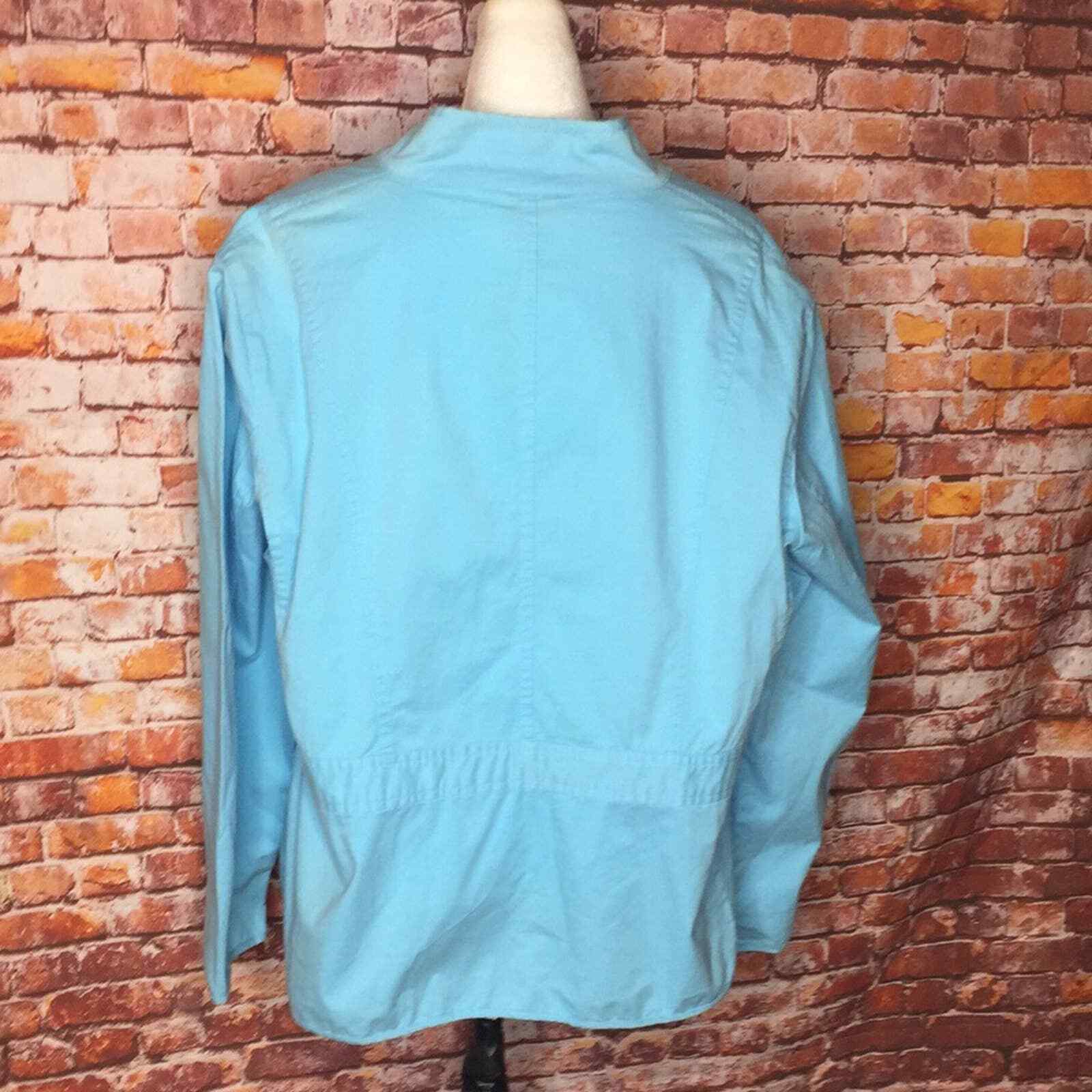 Talbots Sky Blue Button Down Mandarin Collar Jack… - image 5