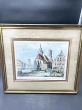 Vintage Ernst Geissendorfer Signed Etching Landscape Framed Print, Stuttgart GER