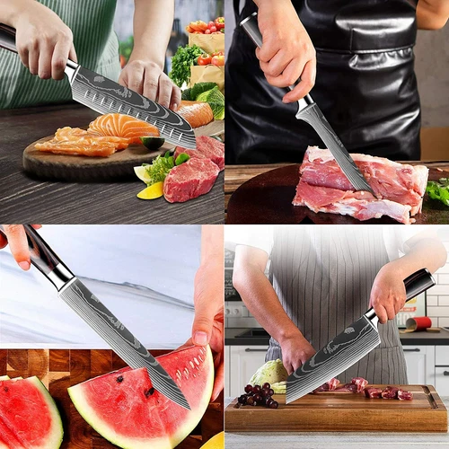 8-12 Pcs Kitchen Knives Set Damascus Pattern Sharp Chef Knife Stainless Steel US - Picture 3 of 16