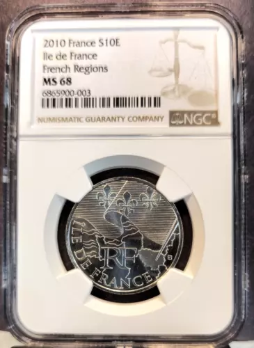 2010 FRANCE SILVER 10 EURO S10E ILE DE FRANCE REGION NGC MS 68 GEM BU TOP POP 1