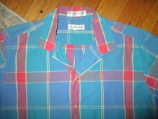 vtg 80s CACHAREL PLAID BUTTON DOWN SHIRT Popeline Deparis Straight Waist LARGE