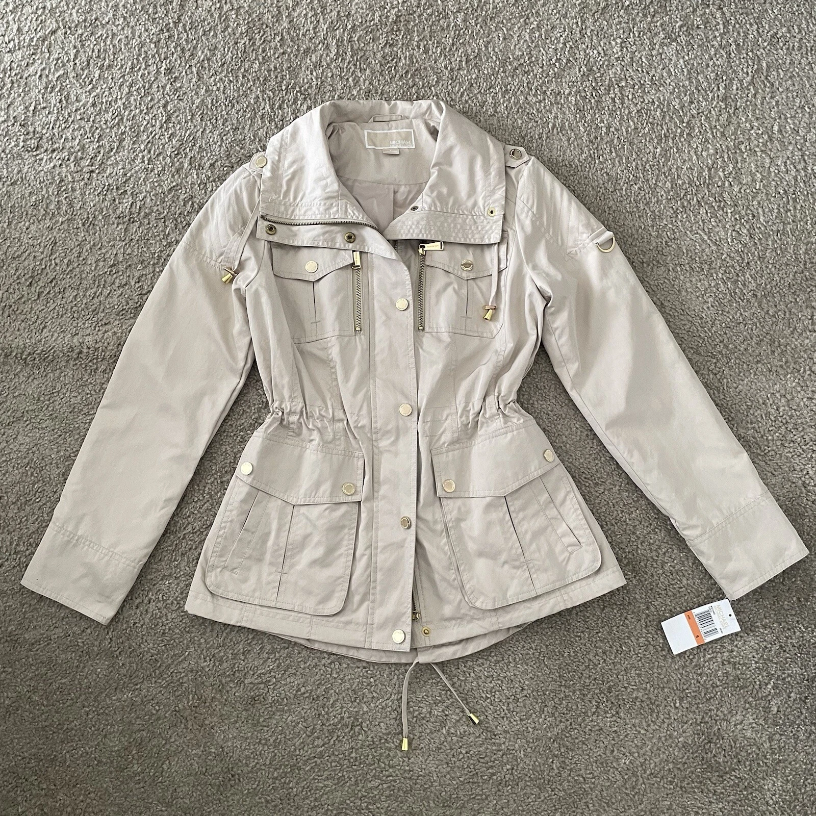 Cappotto donna Michael Michael Kors collo imbuto sabbia taglia small nuovo con etichetta NUOVO