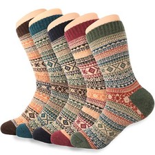 Womens Wool Socks 5 Pairs Winter Warm Socks Thick Knit Cabin Cozy Crew Soft S...